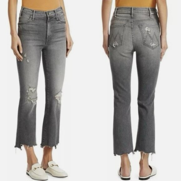 MOTHER Denim - Mother Hustler Crop Step Chew Jeans Sz 27 Scene of the Crime Black Denim